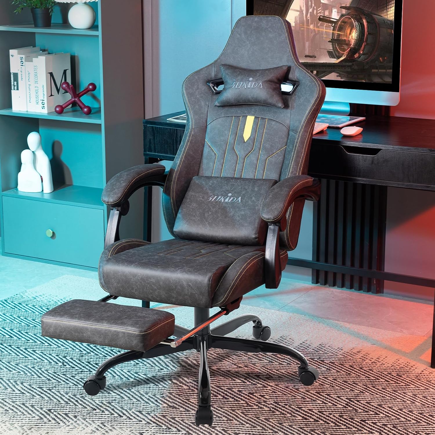 Silla de juego con reposapiés, - Video Games reseña y precio